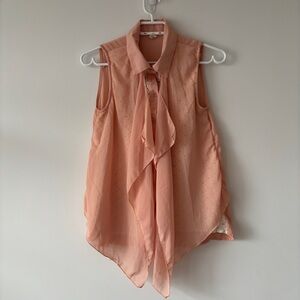 Peach Sleeveless Draped Button-Down Blouse w/ Collar white-lace Flowy size S